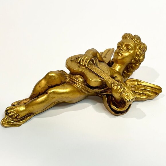 Vintage Gold Gilt Cherub Angel Wall Hangings Set Of 2 Pisa Italy 3" x 5.5" - Picture 2 of 9